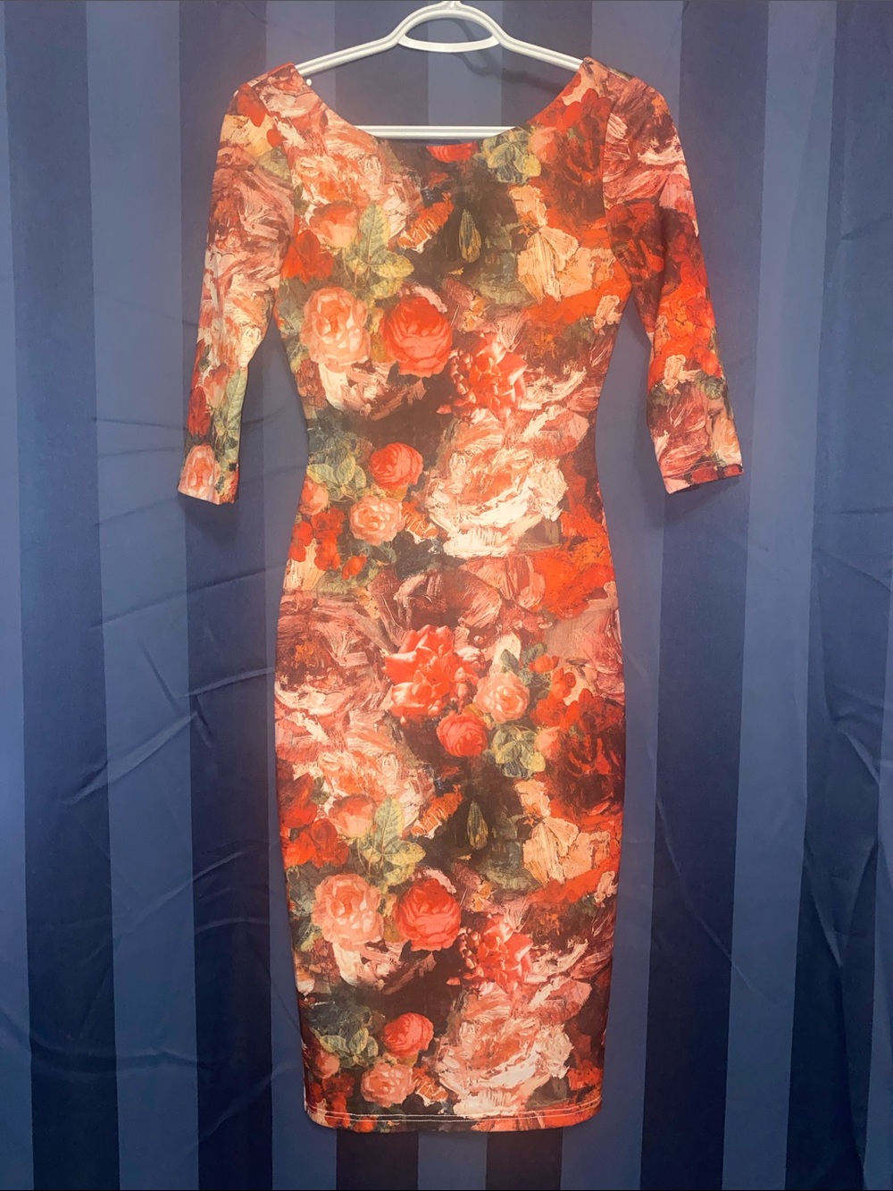Floral Midi Sheath Dress in Red and Green